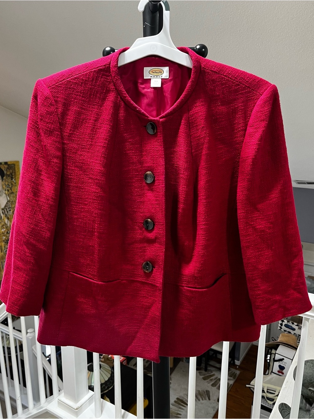 Vintage Talbots Red Collarless Tortoise Button Blazer Size 16W